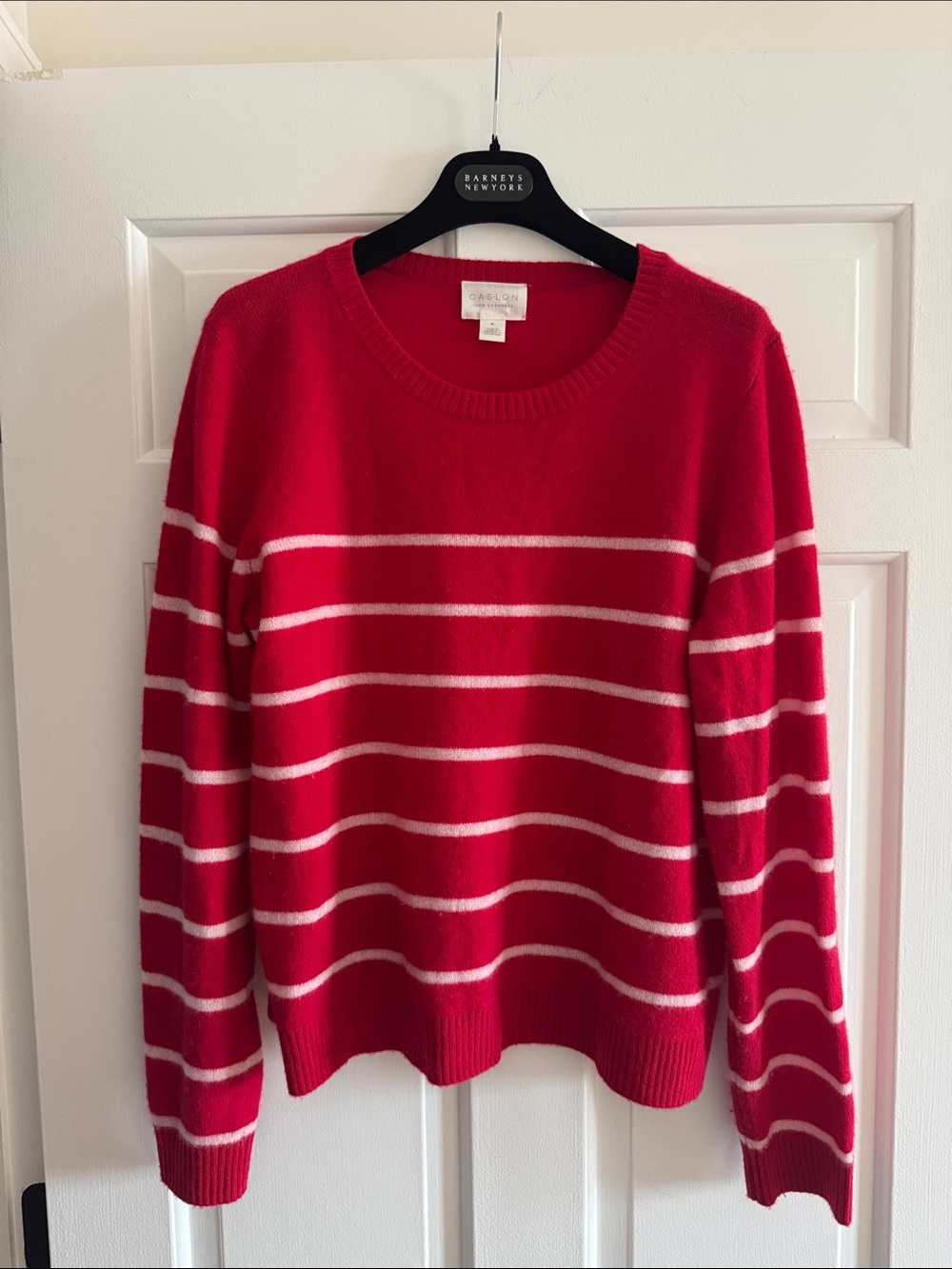 100% CASHMERE Cozy Red Striped Crewneck Sweater